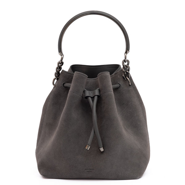 Jimmy Choo Dark Grey Bon Bon Suede Bucket