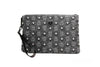 MCM Veritas Medium Dark Grey Denim Monogram Logo Canvas Clutch Pouch Handbag