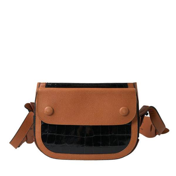 Balenciaga Black Brown Exotic Skin Leather Shoulder Camera Purse Bag